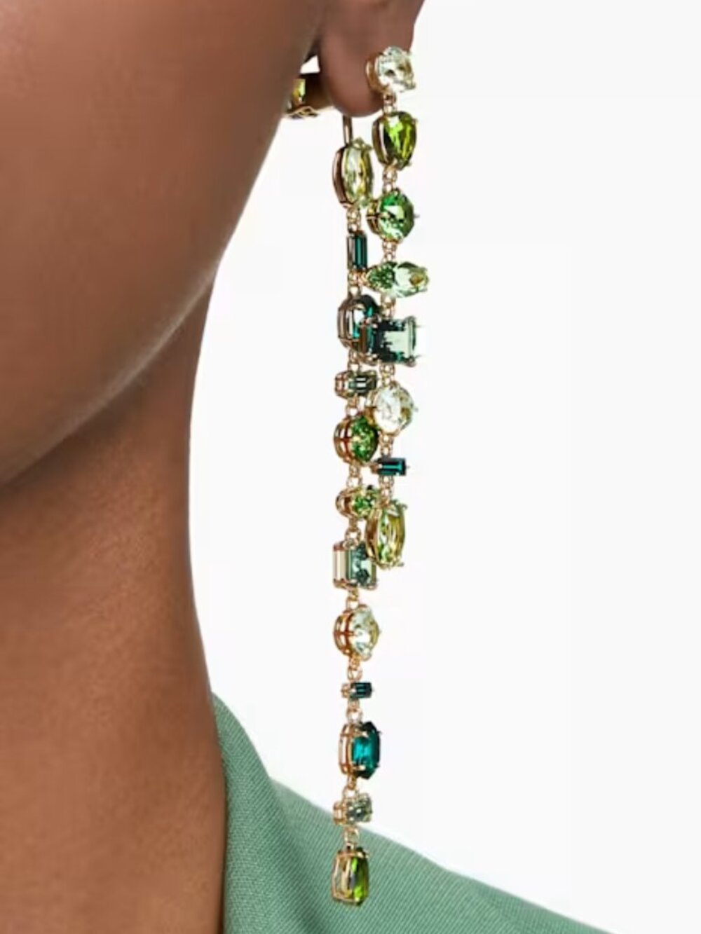 Swarovski 18k gold plated Green and Clear Crystal Drop Earrings